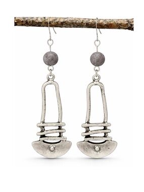 Handmade Boho Statement Earrings |Antique Silver Dangle with Natural Stone Beads